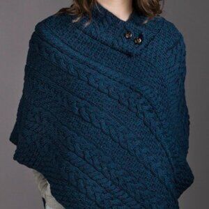 Fisherman Cozy Cottage Core Cable Knit Poncho 100% Merino Wool Made in Ireland